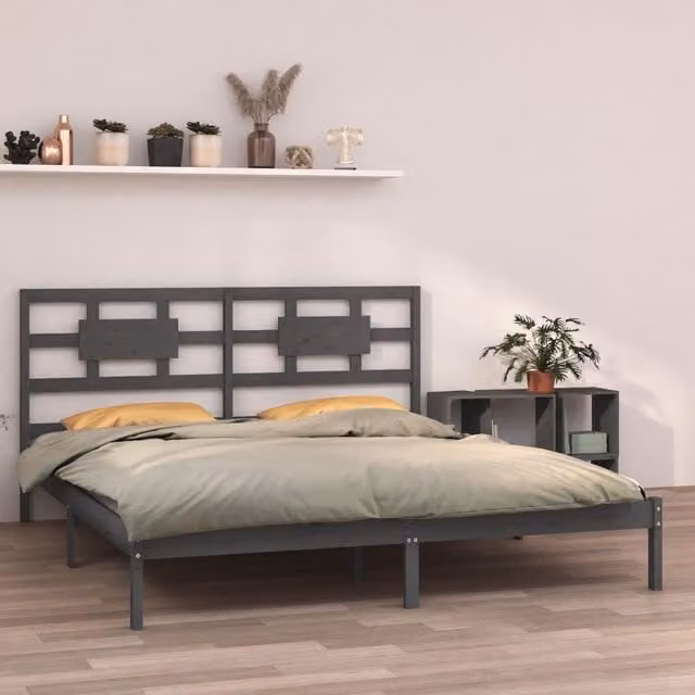 Berkfield Home Grey Solid Pine Wood Bed Frame W/D/H: 200 x 200 cm