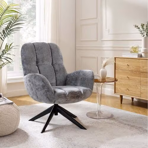 Glenfield Swivel Armchair in Grey Fabric with Metal Frame, W/D/H: 72 x 81 x 89 cm – 2
