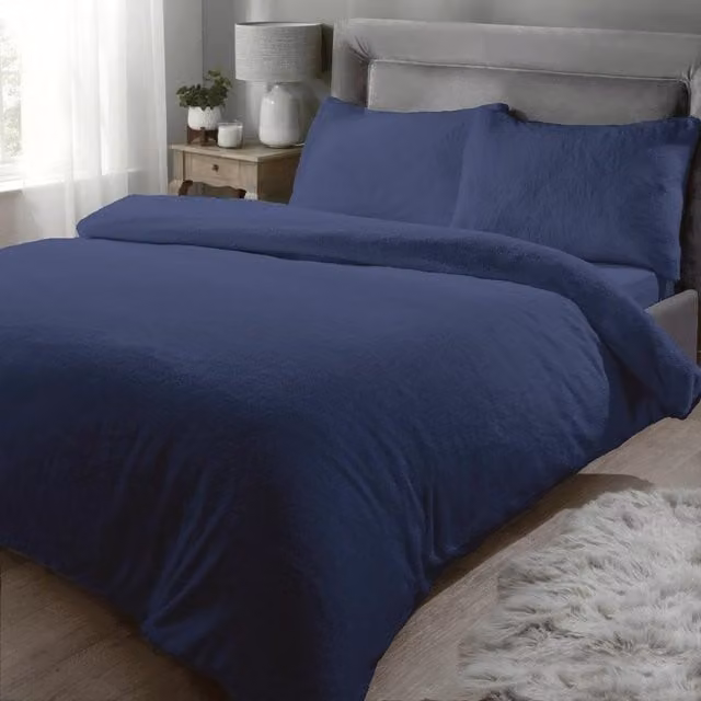 Rapport Hygge Teddy Fleece Duvet Cover Set, Blue, W: 180 cm, L: 200 cm
