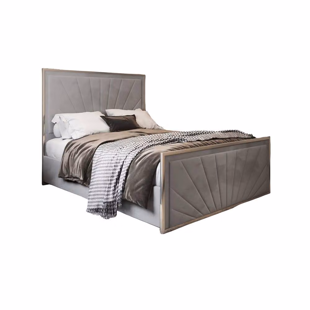 Casani Southborough Modern Upholstered Velvet Double Bed Frame in Grey with Metal Details, W/D/H: 140 x 200 cm – 3