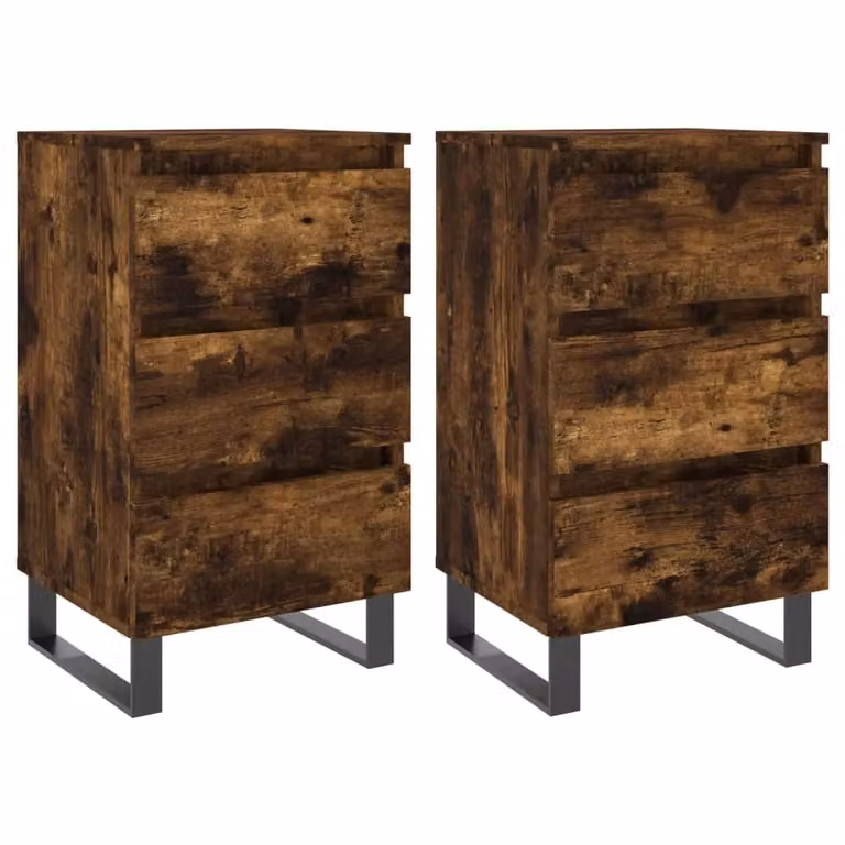 Berkfield Home Set of 2 Smoked Oak Bedside Cabinets in Brown, W/D/H: 40 x 35 x 69 cm
