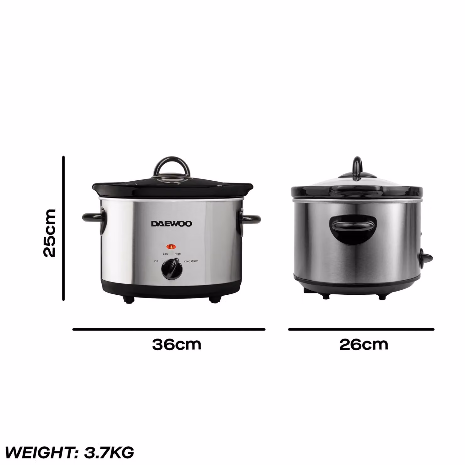 Daewoo 3.5L Slow Cooker in Silver and Black with Ceramic Bowl and Glass Lid – 6