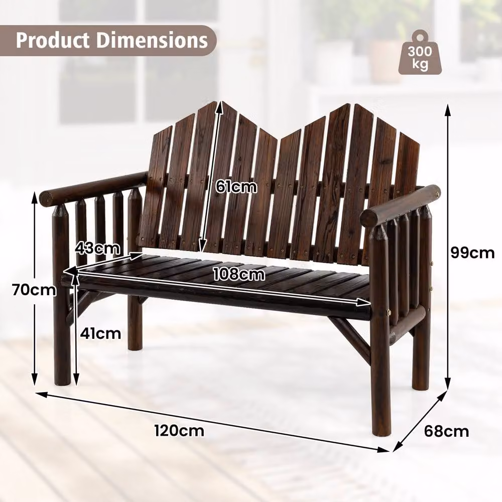 Costway 2-Seater Solid Pine Wood Patio Bench Loveseat with Inclined Backrest in Brown – 6