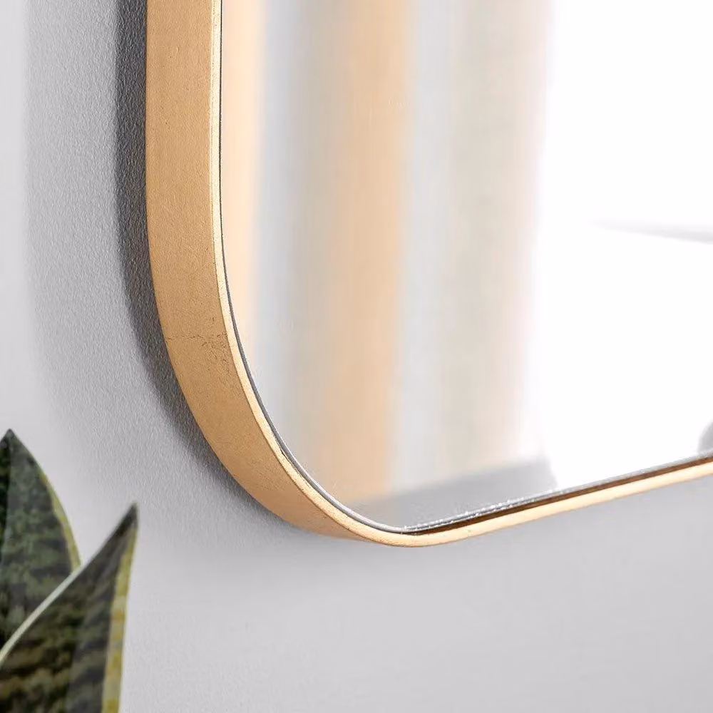Yearn Mirrors Minimalist Curved Rectangular Hanging Mirror in Gold, W: 90 cm, H: 60 cm – 2