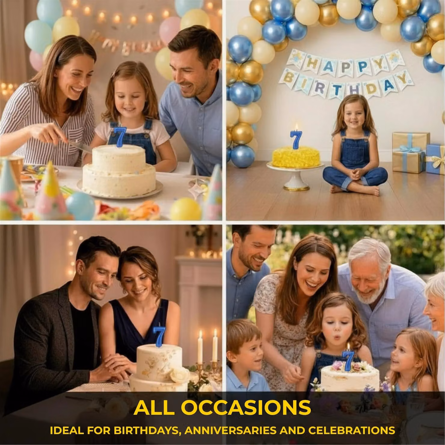 Shatchi Blue Number 7 Birthday Cake Topper Candle for Anniversary and Party Decorations – 5