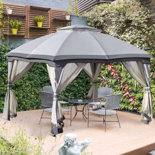 Outsunny Metal Gazebo in Light Grey, W/D/H: 3.7 x 3 x 3.7 m