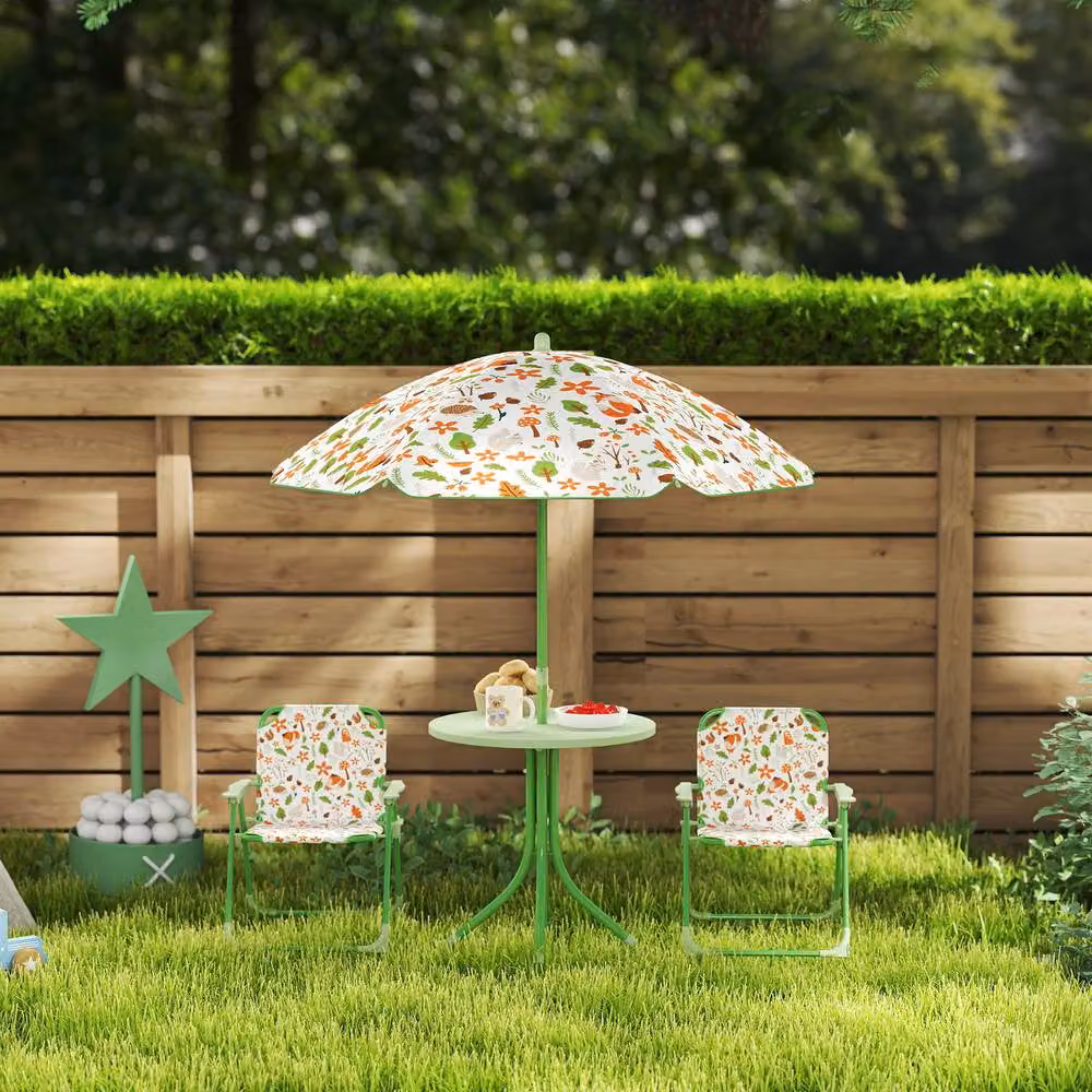 STILVORA Kids Garden Table and Chair Set with Adjustable Parasol in Green – 7
