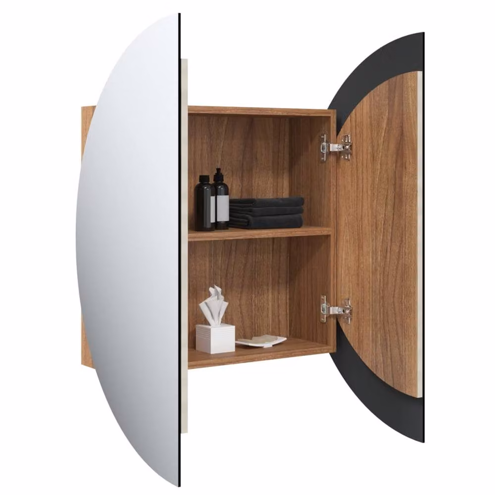 Berkfield Home Oak Bathroom Cabinet with Round LED Mirror in Brown, W/D/H: 54 x 54 x 17.5 cm – 2