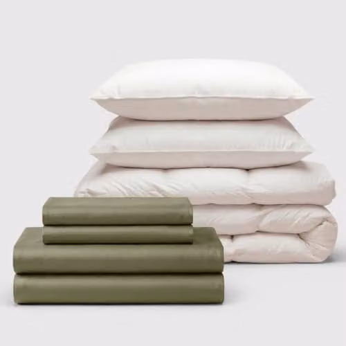 Bedable 100% Cotton Sateen Bedding Bundle in Green, King Size, including Duvet Cover Set, Fitted Sheet, Duvet and 2 Pillows