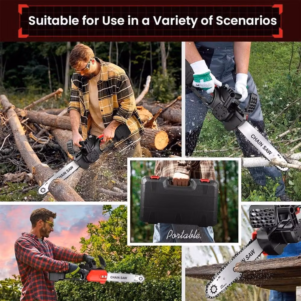 Ventryn 16 Inch Cordless Handheld Chainsaw Wood Cutter with 2 Rechargeable Batteries in Dark Red – 4