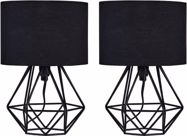 ValueLights Angus Geometric Table Lamps, Set of 2, Black, H: 30 cm, H: 20 cm