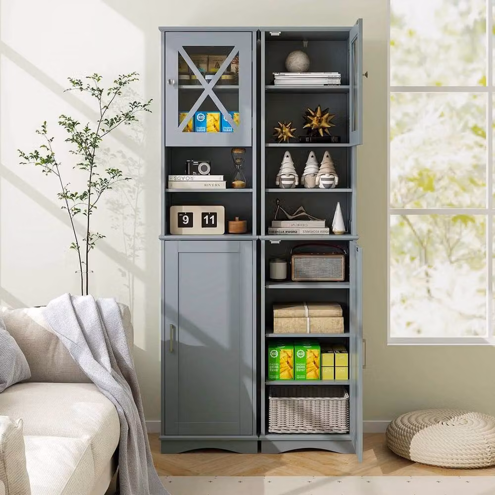 KORVIXA Grey Corner Floor Cabinet for Bathroom or Home Office, W: 70 cm, H: 75 cm – 3