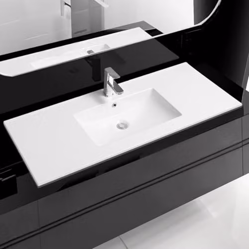 Limoge 4001A White Ceramic Rectangular Inset Bathroom Basin with Scooped Bowl, W: 121 cm, D: 46 cm, H: 16 cm – 1