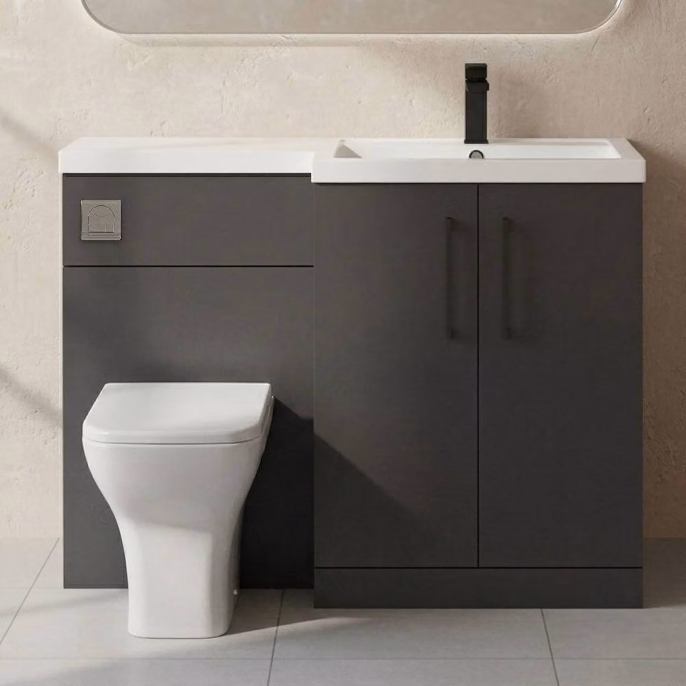 Balterley Modern Right-Hand Vanity and WC Unit Combination in Matt Dark Grey, Width: 110 cm – 7