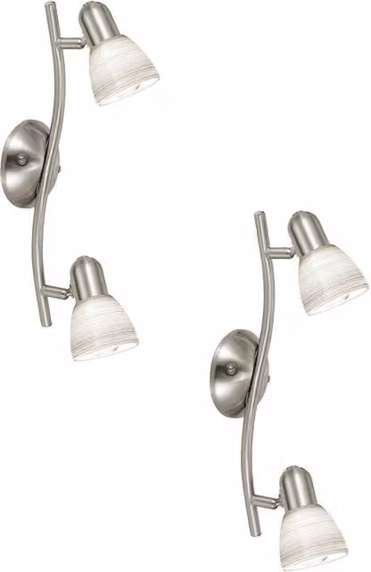 Loops 2 Pack Modern Wall Lights in Satin Nickel and White Glass with E14 Bulb Base