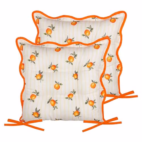 Furn Fruits Oranges Water Repellent Seat Pads, Pack of 2, Yellow, W/D/H: 40 x 40 x 40 cm