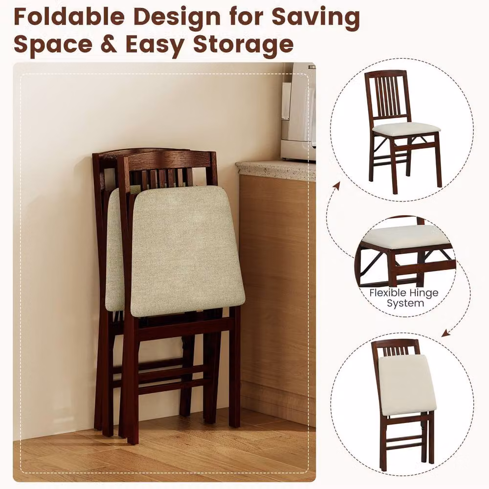 Costway Set of 2 Folding Upholstered Dining Chairs in Off-White – 7