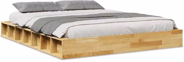 Berkfield Home Solid Wood Bed Frame in Light Oak, W: 150 cm, D: 200 cm