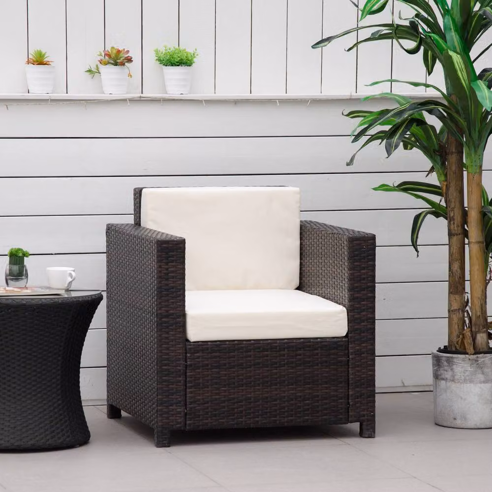STILVORA Brown Rattan and Metal Garden Armchair with Cushion – 2