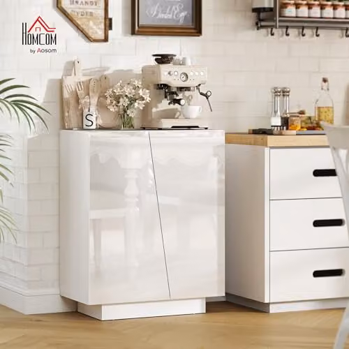 HOMCOM Modern High Gloss Wooden Storage Cabinet in White, W/D/H: 70 x 40 x 88 cm – 2