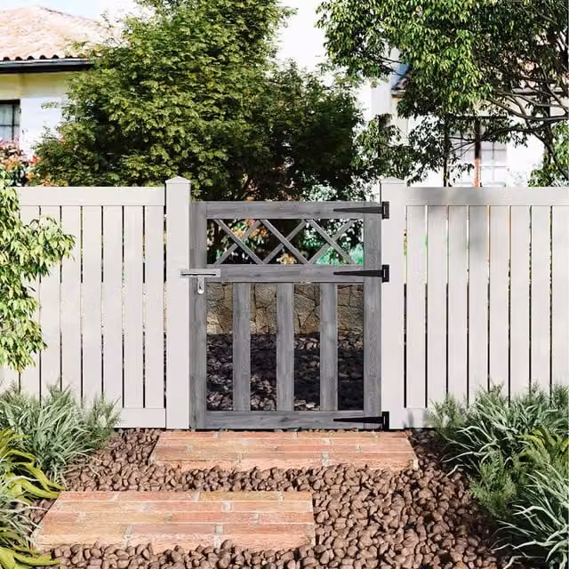 Komore Outdoor Cross Top Wooden Garden Fence Gate, Grey, W: 90 cm, H: 76 cm