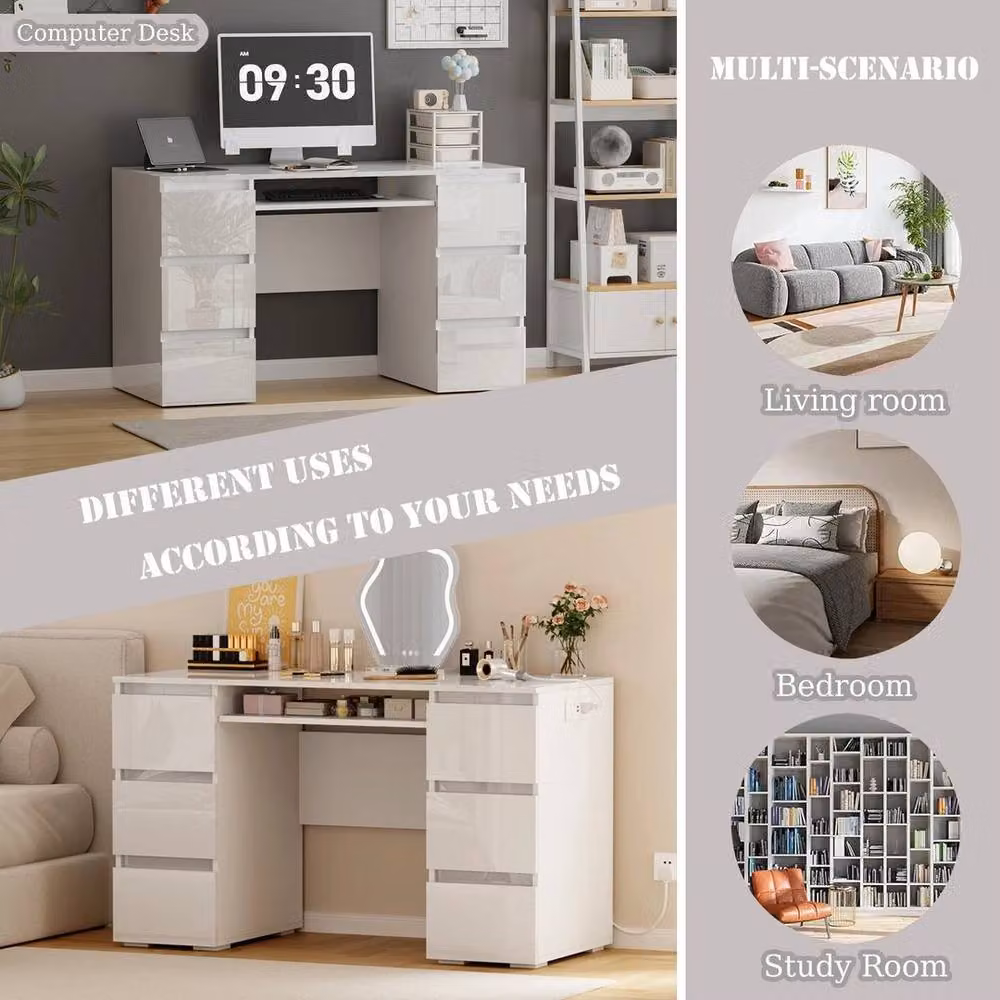 FORGEVIO White High Gloss Modern Dressing Table and Vanity Makeup Desk – 4