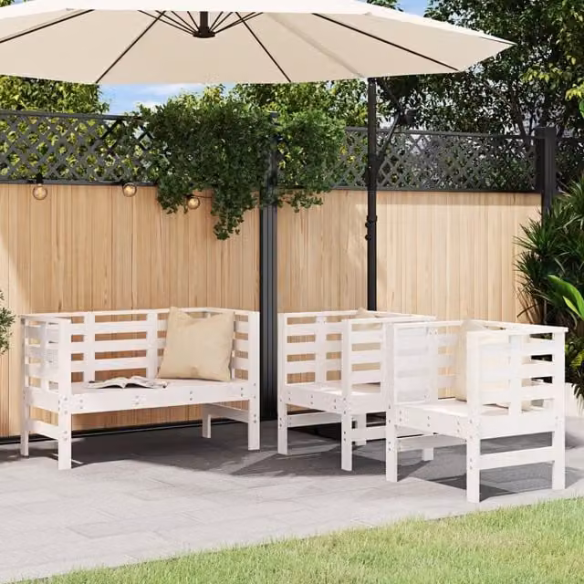 Berkfield Home 3 Piece Rustic White Solid Wood Pine Garden Lounge Set