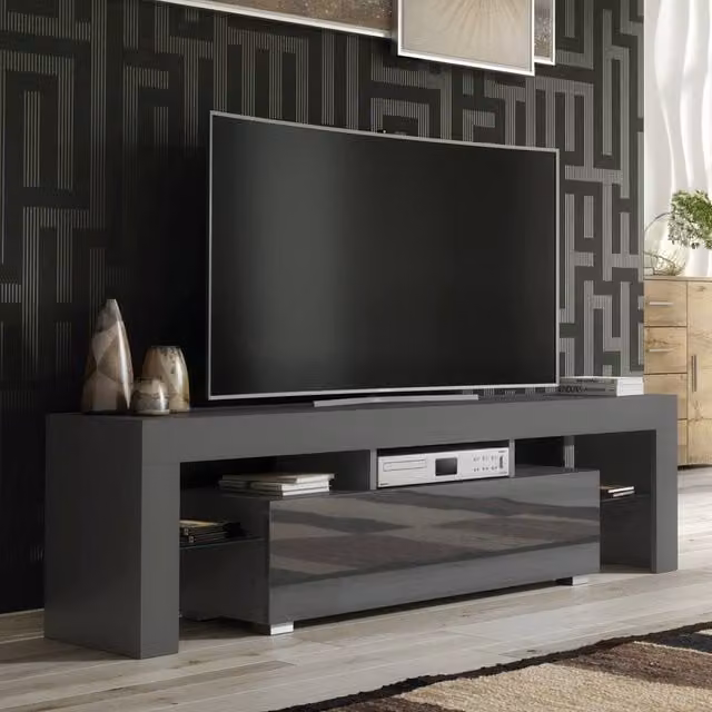 Creative Furniture Modern Glossy TV Unit in Grey, W: 160 cm, H: 45 cm, D: 35 cm – 1