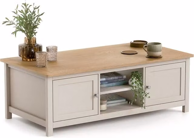 Christow Dartmouth Coffee Table with Cupboard Storage in Grey and Beige, W/D/H: 115 x 60 x 40 cm