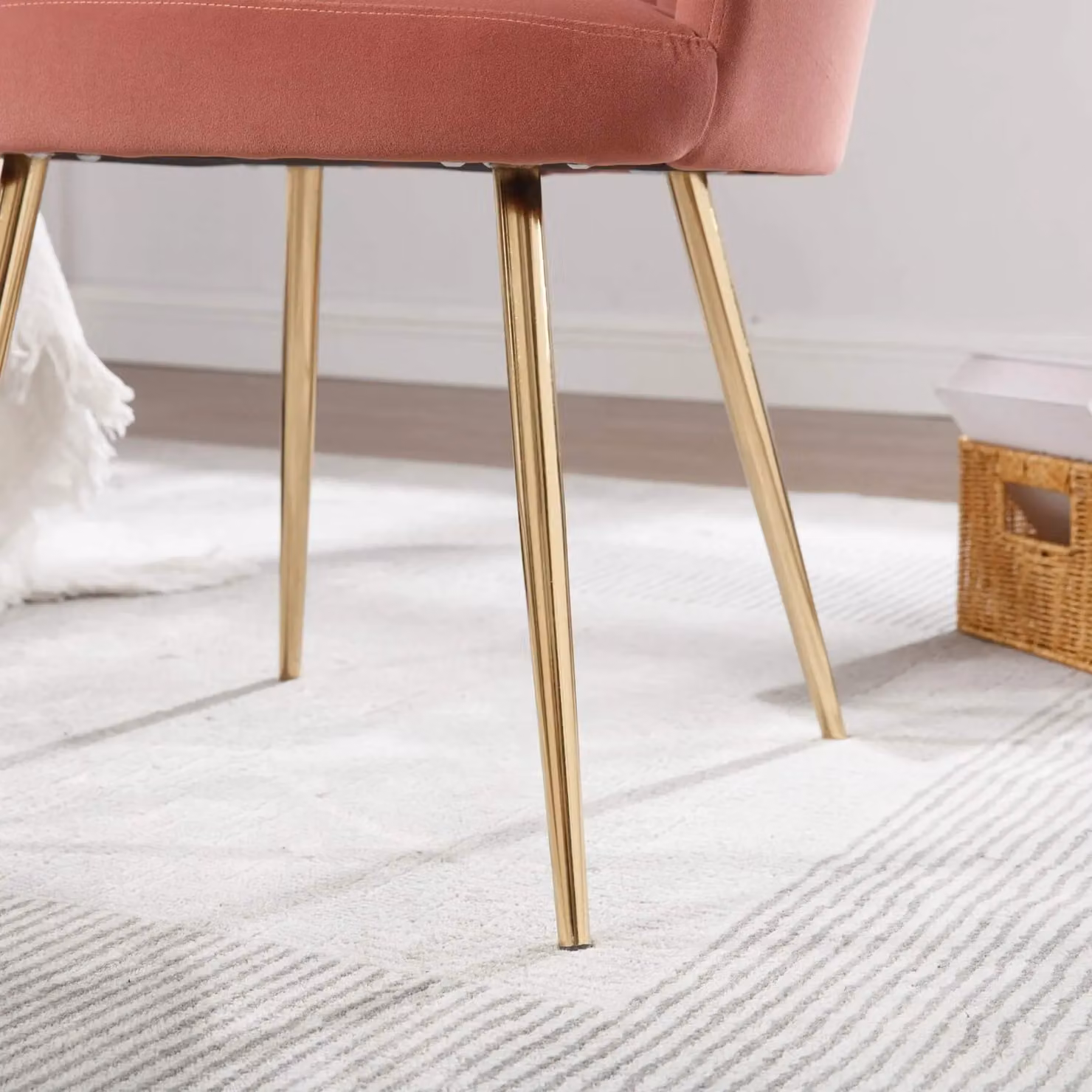 Home Source Pink Boucle Fabric Scallop Shell Wing Back Armchair with Gold Legs – 3