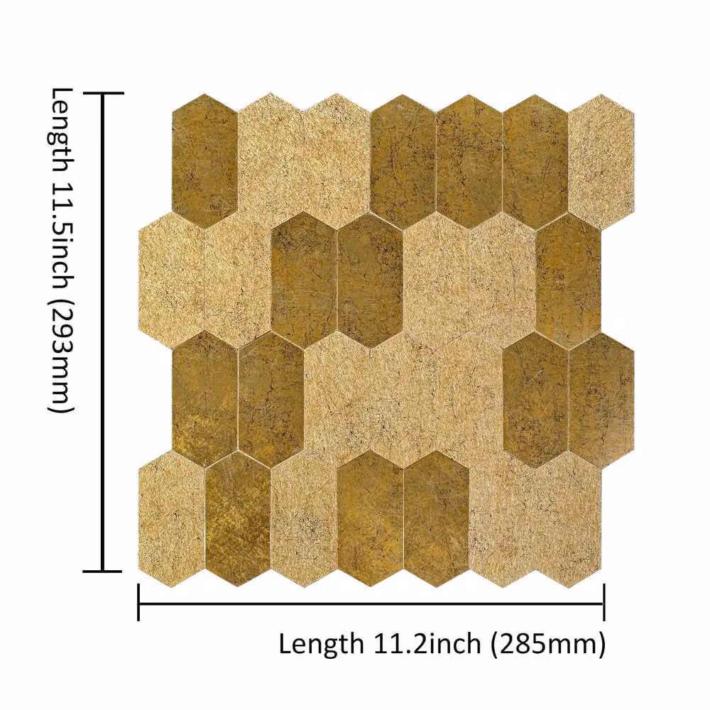 ENER-J Britwall Hexagon Bronze Aluminium Peel & Stick Mosaic Wall Tiles, Pack of 4 – 5