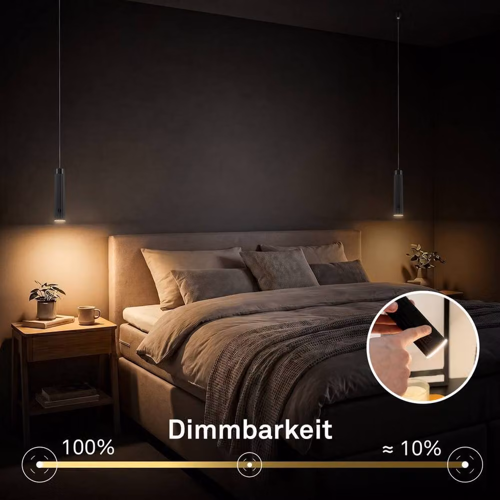 Briloner Rechargeable Black LED Pendant Ceiling Light, 3.5W, 280lm, 3000K, Dimmable and Height Adjustable – 5