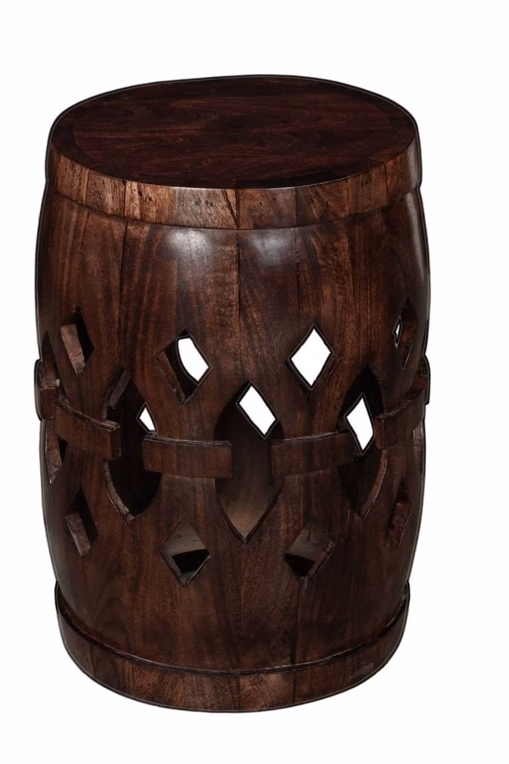 IH Design Carved Solid Mango Wood Round Side Table in Walnut Brown – 2