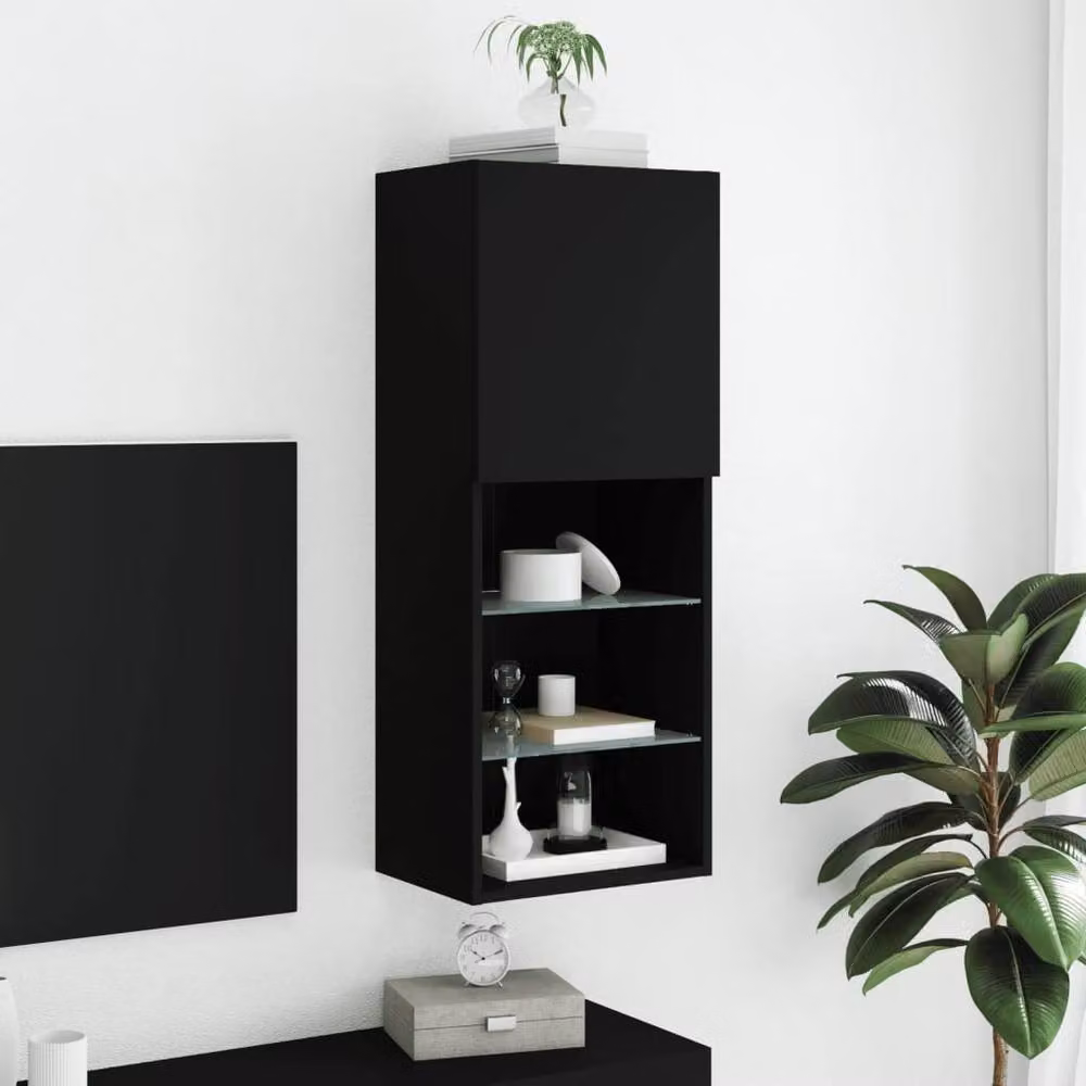 Berkfield Home Modern Black TV Cabinet with Integrated LED Lighting, W/D/H: 40.5 x 30 x 102 cm – 2