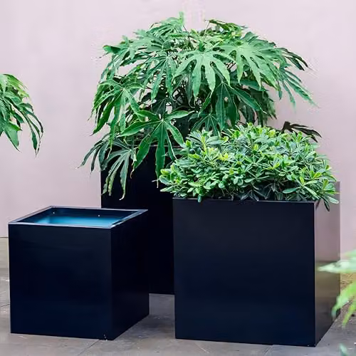 Primrose Black Galvanised Steel Cube Ornamental Outdoor Planter W/D/H: 40 x 40 x 40 cm – 6