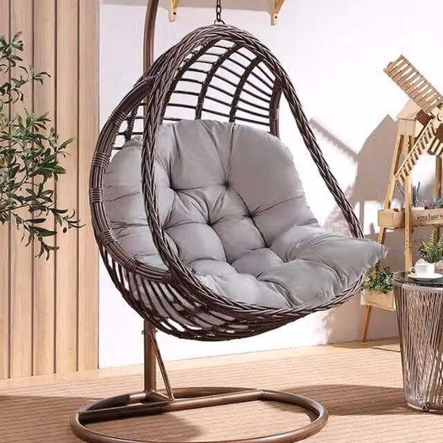 Livingandhome Ergonomic Outdoor Egg Chair Cushion and Swing Chair Seat Pad in Grey Polyester