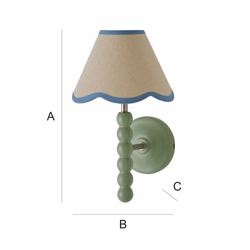 ValueLights Bobbins Pair of Green Wall Lights with Blue Fabric Shades and Bulbs – 4
