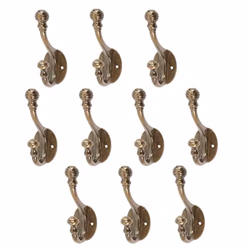 Hammer and Tongs Brass Ball End Wall Mounted Hat and Coat Hook, Pack of 10 – 2