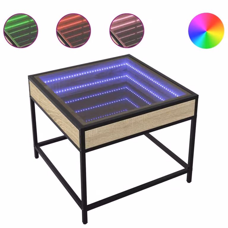 Berkfield Home Infinity LED Decorative Coffee Table in Sonoma Oak and Brown, W/D/H: 50 x 50 x 41 cm