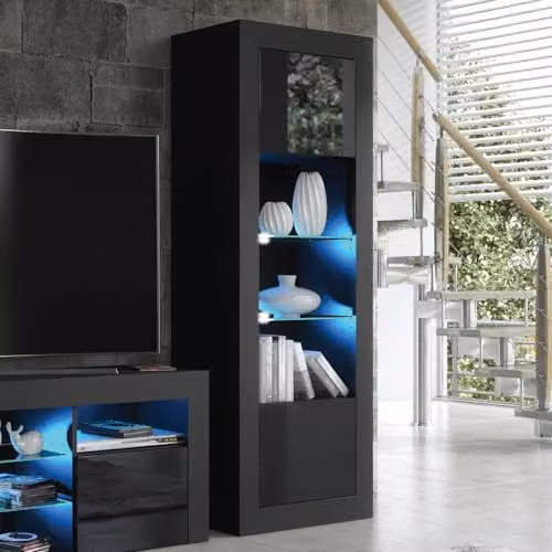 Creative Furniture Illume Modern Black Display Cabinet with Glass Doors and Integrated Lighting – 6