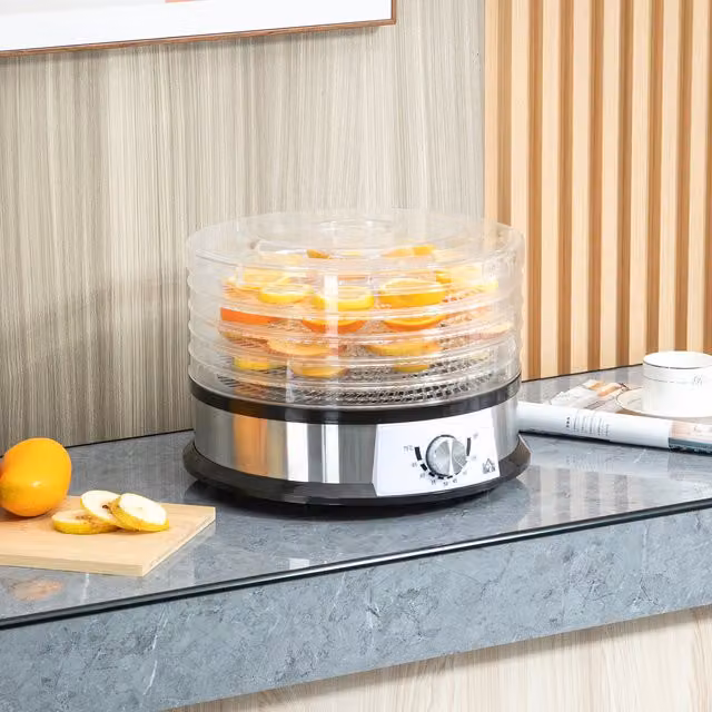 HOMCOM 5 Tier Multi-Food Dehydrator, 250W Stainless Steel Food Dryer, Silver