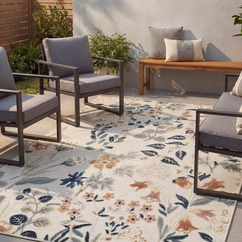 Desire Rugs Gardenia Indoor Outdoor Area Rug with Floral Daisy Design in Beige and Multicolour, W: 200 cm, D: 290 cm – 3