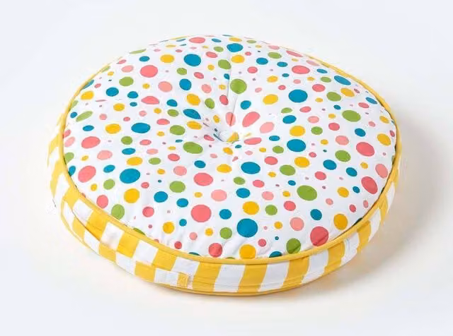 Homescapes Multi-coloured Round Floor Cushion with Polka Dot Pattern, Diameter: 43 cm