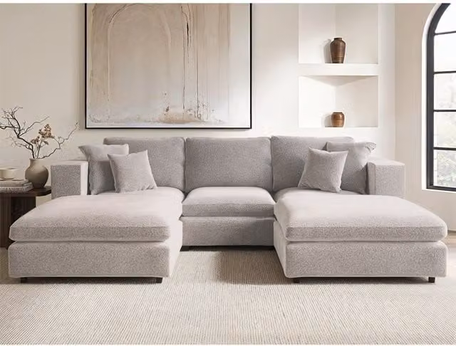 SolaceCo Asher U-Shape Boucle Sofa Bundle in Beige