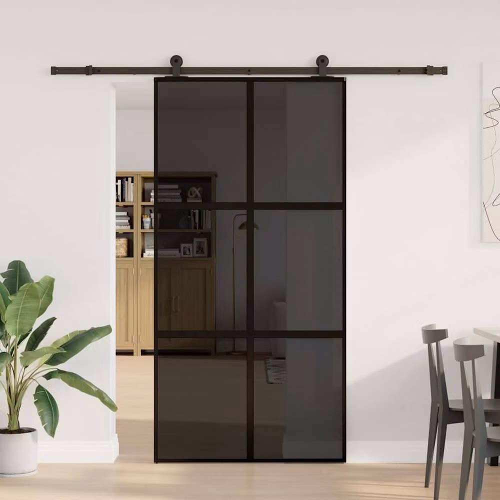 Berkfield Home Sliding Door with Hardware Set, Black Aluminium and Transparent Tempered Glass, W: 102.5 cm, H: 205 cm – 2
