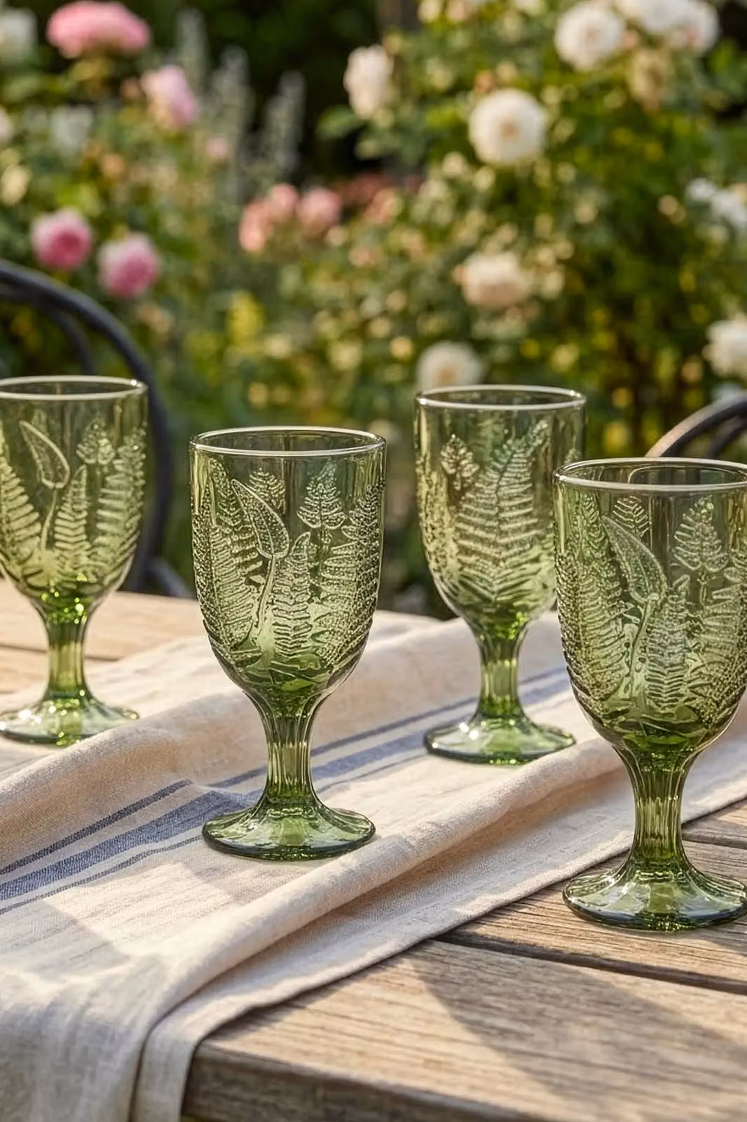 Dibor Set of 2 Green Leaf Embossed Vintage Luxury Wine Goblets, 230ml per glass – 4