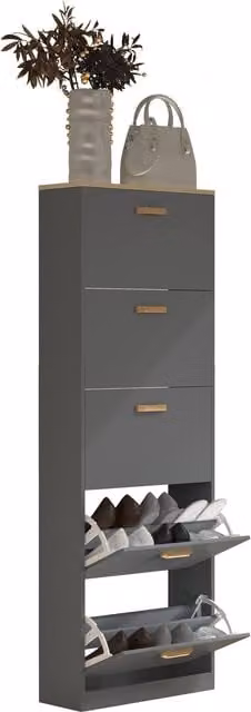VCM HalomXL Shoe Tipper Cabinet in Dark Grey, H 170 x W 59 x D 22 cm – 1