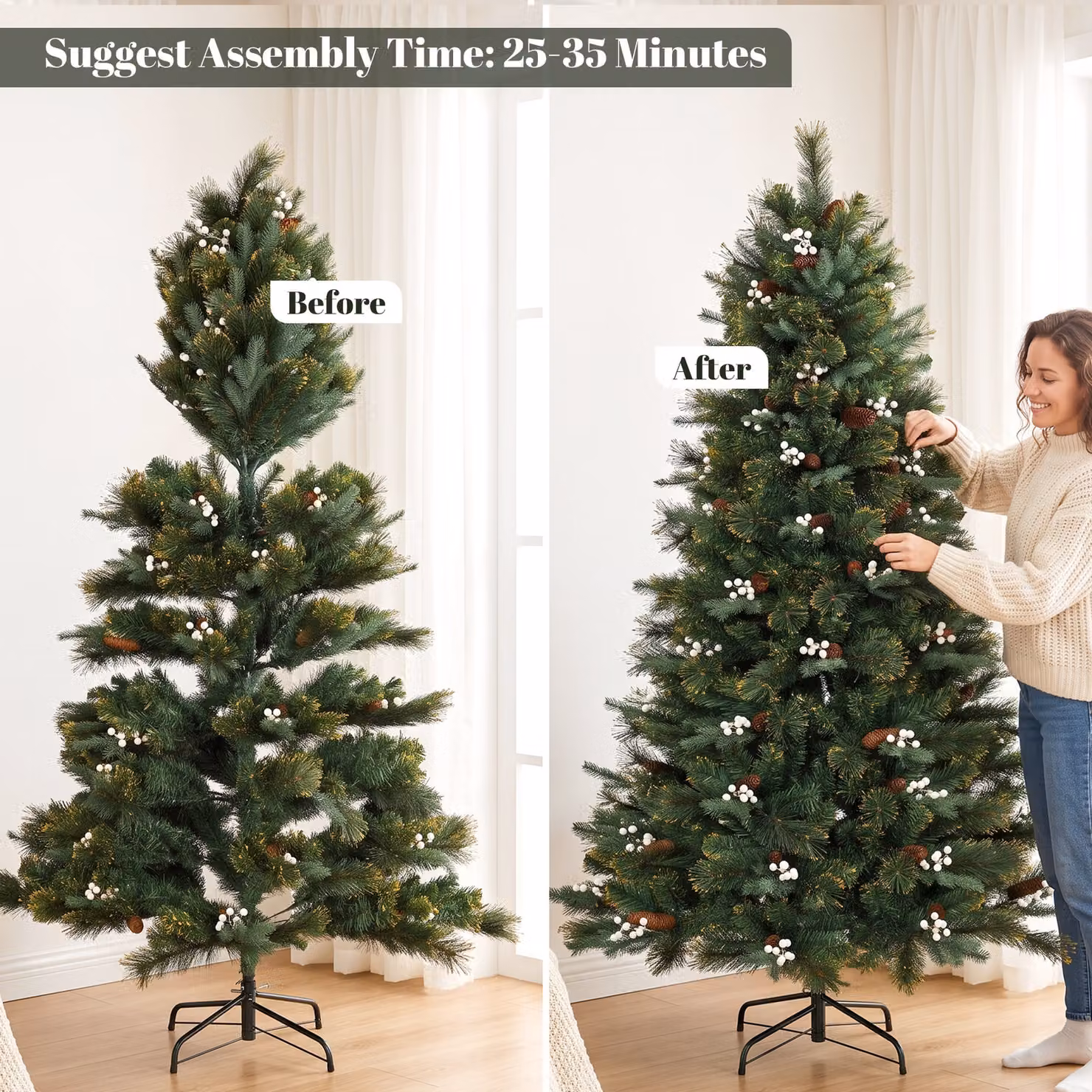 HOMCOM 6ft Green Artificial Fir Christmas Tree with 716 Branch Tips and Metal Stand – 7