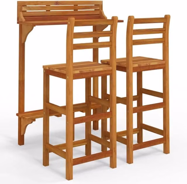 Berkfield Home 3 Piece Balcony Bar Set in Brown Oiled Acacia Wood and Metal