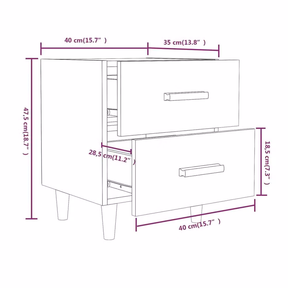 Berkfield Home Bedside Cabinet in Grey and Brown, W: 40 cm, D: 35 cm, H: 47.5 cm – 3